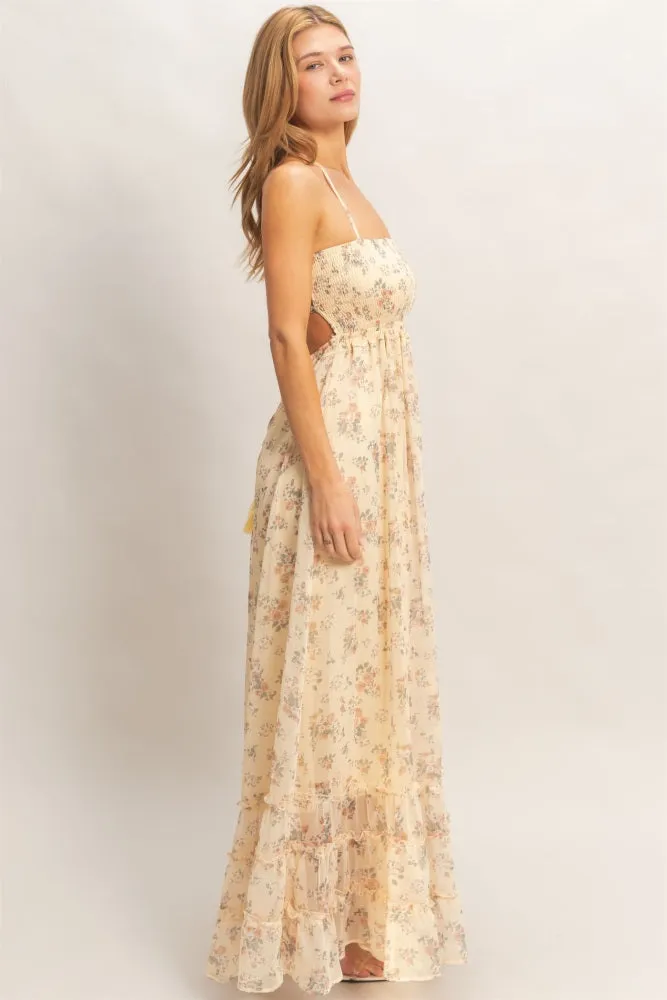 Yellow Floral Smocked Open Back Maxi Dress sold by Pinkblush product image thumbnail 3