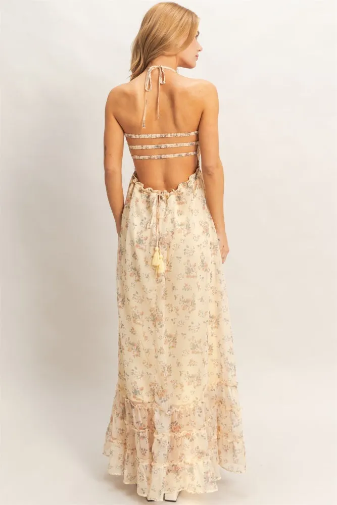 Yellow Floral Smocked Open Back Maxi Dress sold by Pinkblush product image thumbnail 4