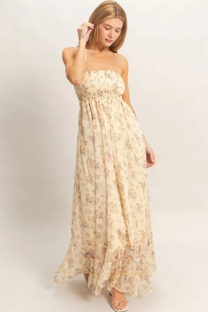 Yellow Floral Smocked Open Back Maxi Dress sold by Pinkblush product image thumbnail 2