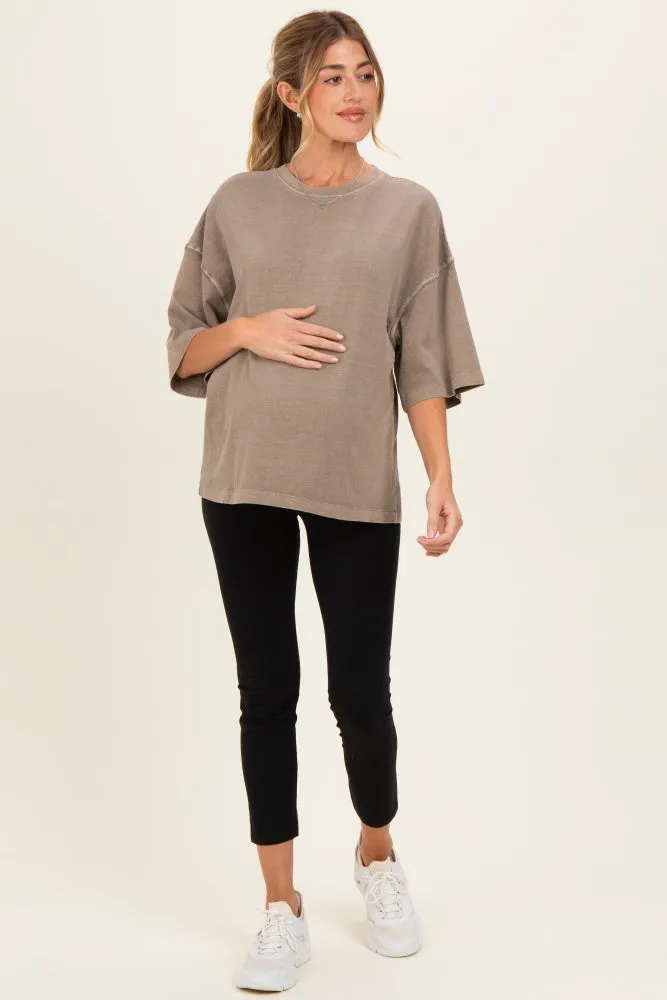 Mocha Pigment Oversized Half-Sleeve Maternity T-Shirt sold by Pinkblush