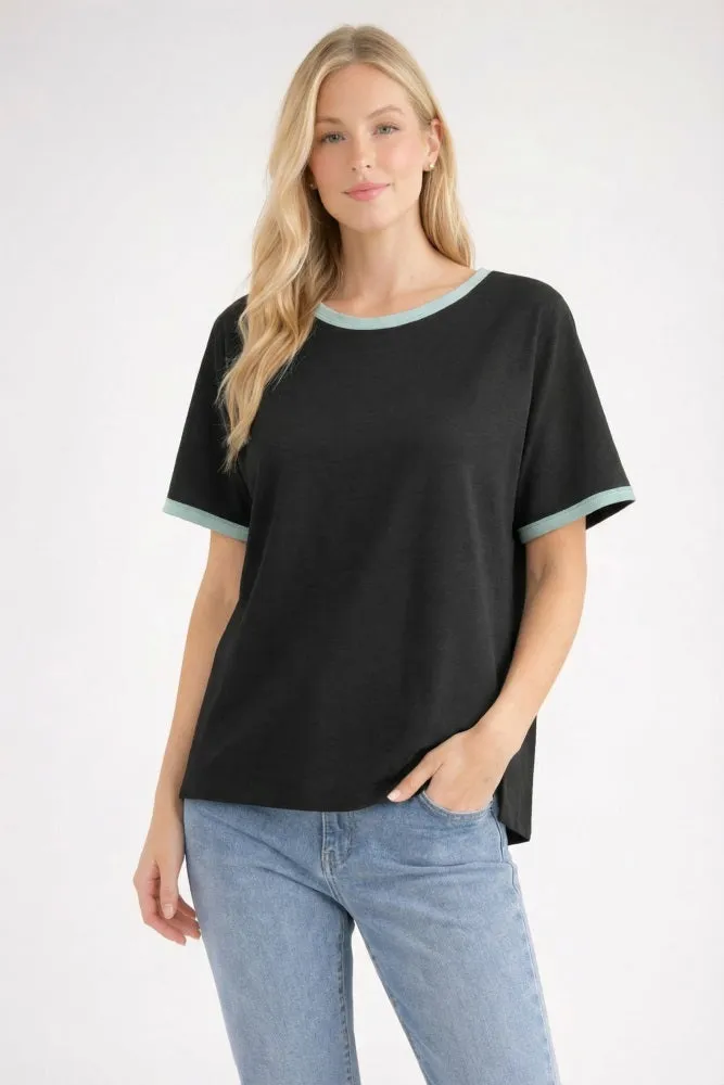 Black Contrast Trim Boxy Fit Tee sold by Pinkblush