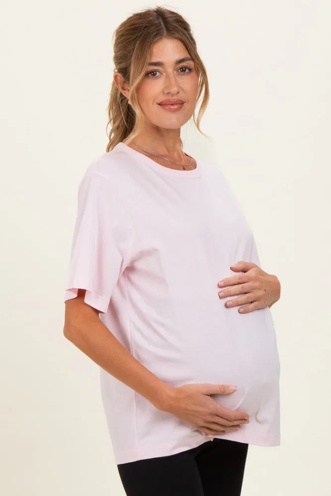 Soft Pink Oversized Short Sleeve Crew Neck Maternity T-Shirt sold by Pinkblush product image thumbnail 3