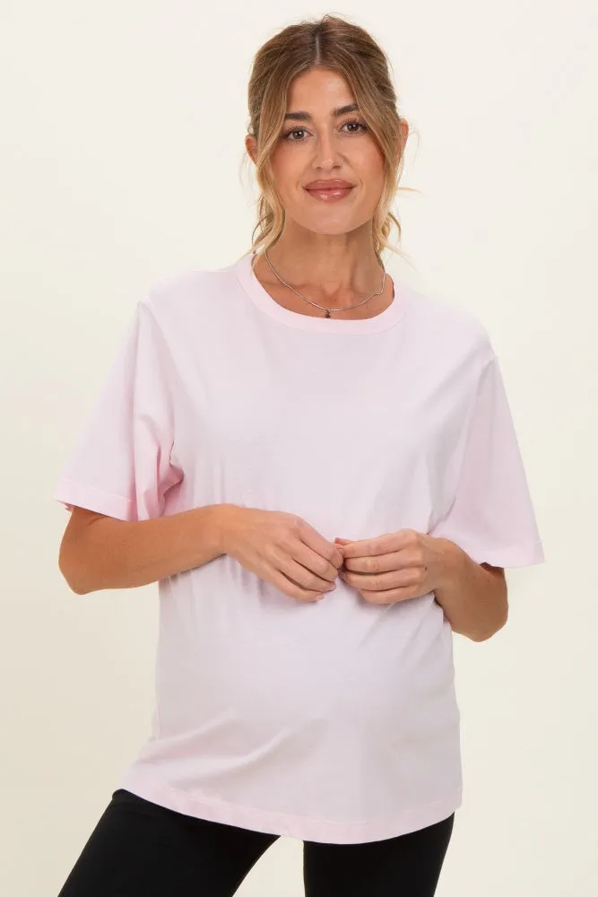 Soft Pink Oversized Short Sleeve Crew Neck Maternity T-Shirt sold by Pinkblush
