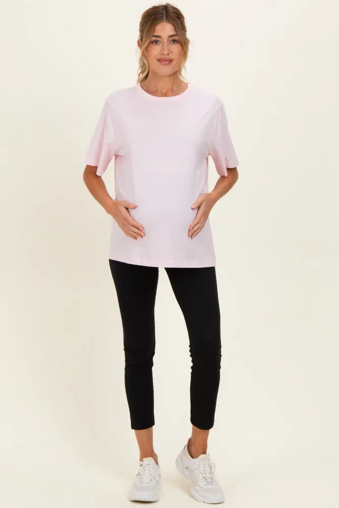 Soft Pink Oversized Short Sleeve Crew Neck Maternity T-Shirt sold by Pinkblush product image thumbnail 2