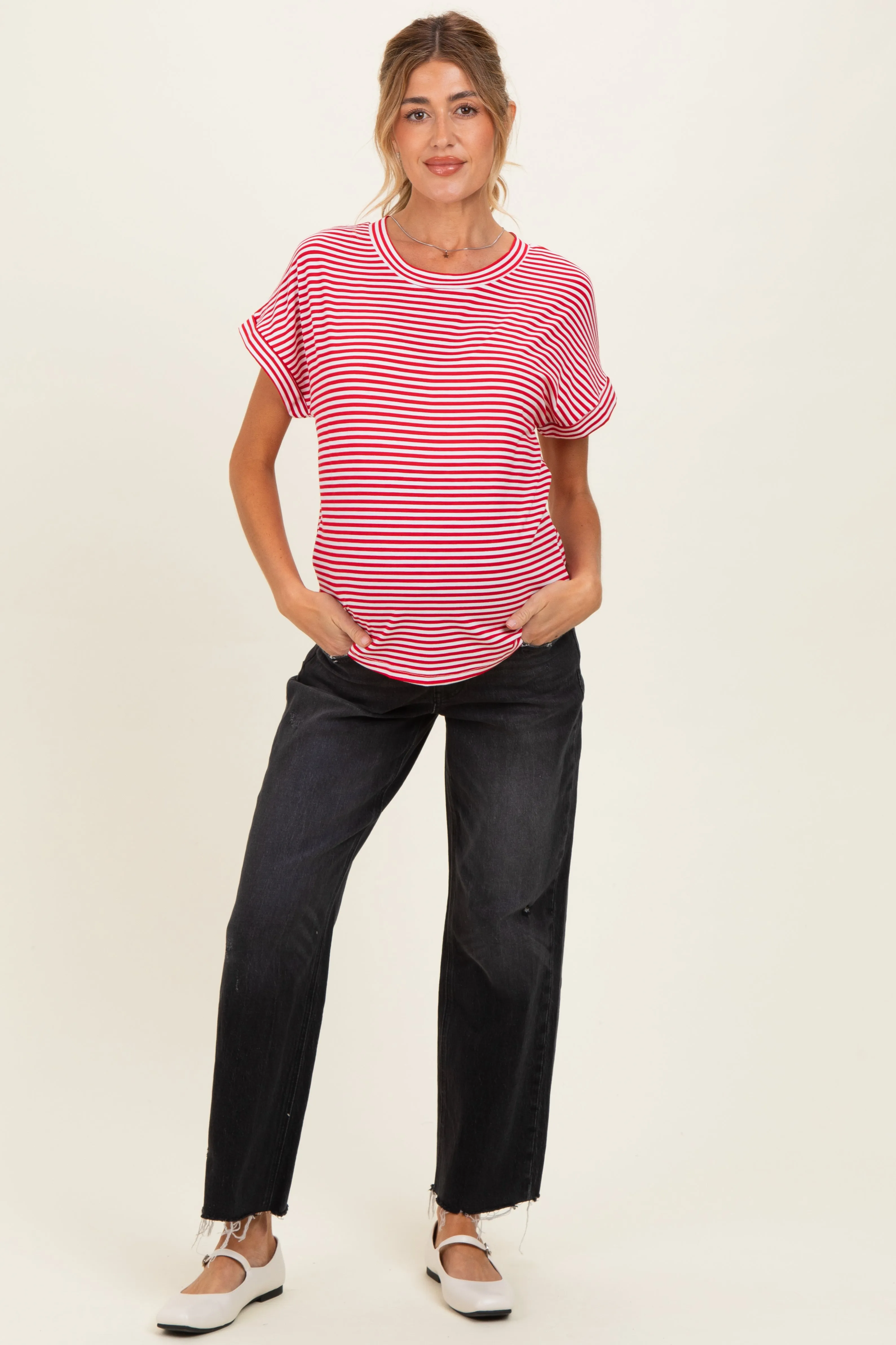 Red Striped Short Sleeve Maternity Top sold by Pinkblush product image thumbnail 2