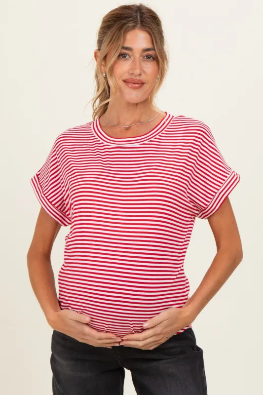 Red Striped Short Sleeve Maternity Top made by Staccato