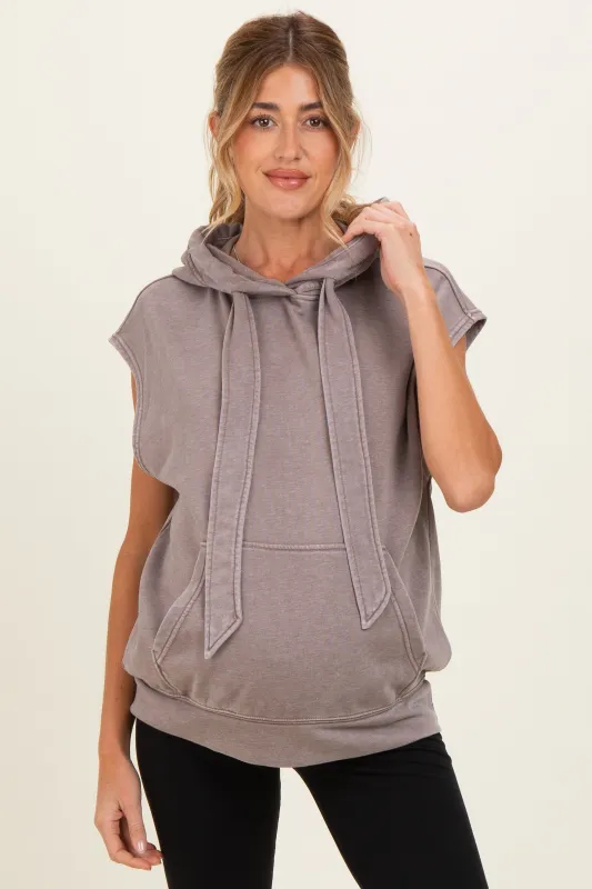 Mocha Mineral Wash Sleeveless Maternity Hoodie made by Rae Mode