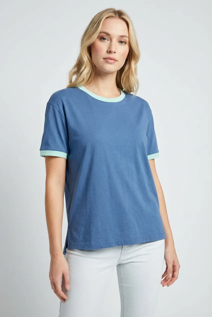 Blue Contrast Trim Boxy Fit Tee sold by Pinkblush