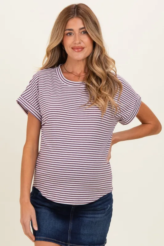 Light Plum Striped Short Sleeve Maternity Top made by Staccato
