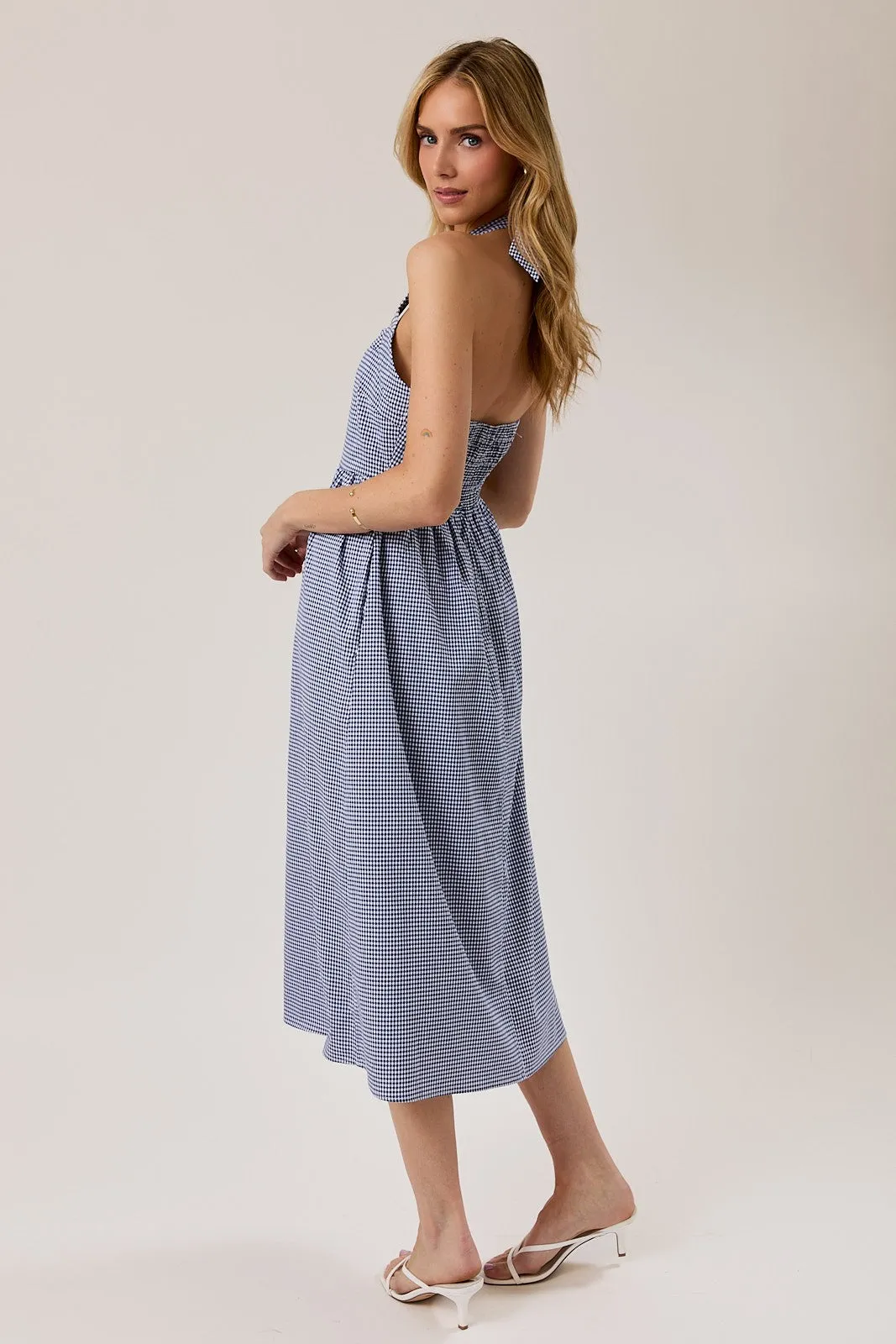 Navy Gingham Halter Neck Midi Dress sold by Pinkblush product image thumbnail 2