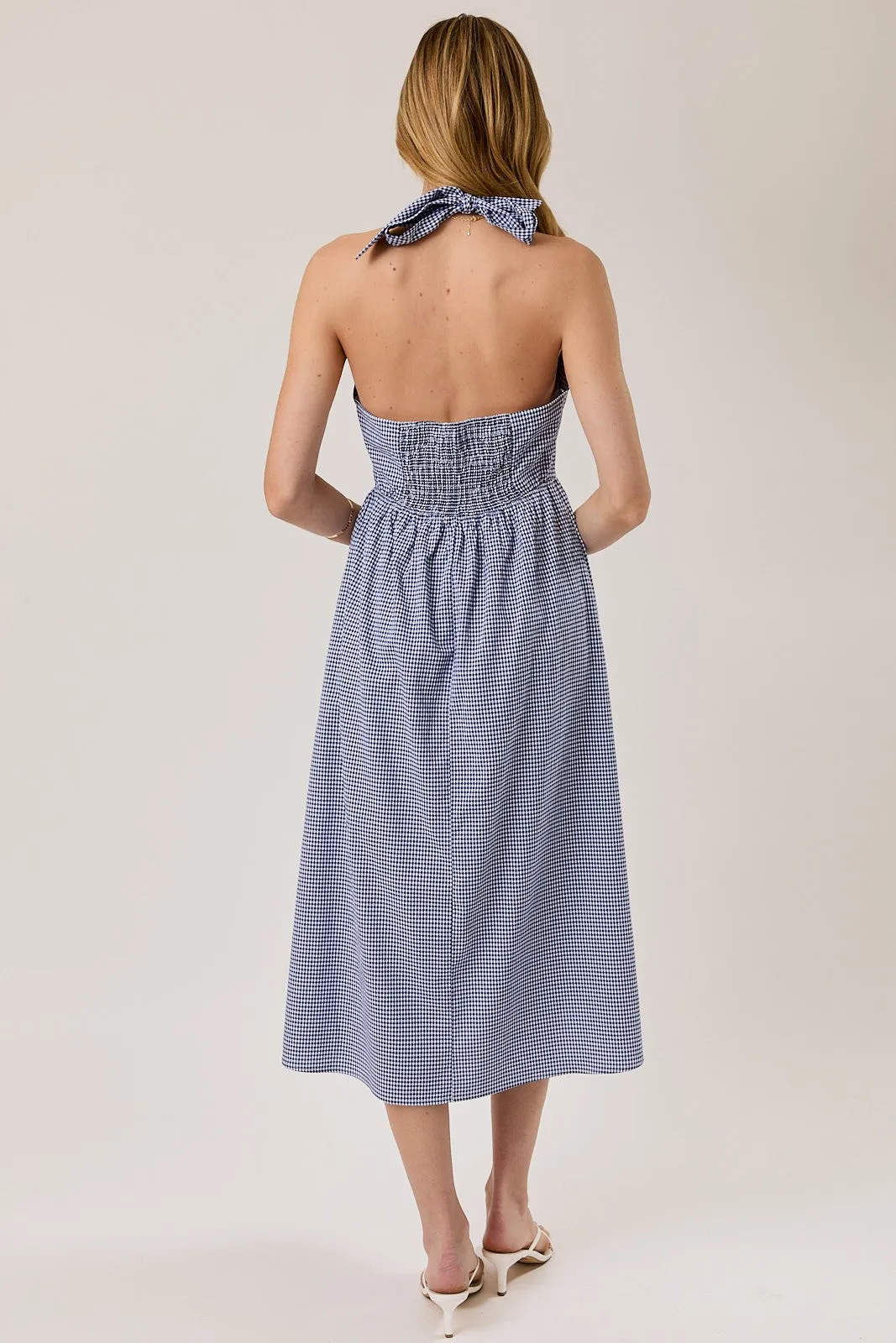 Navy Gingham Halter Neck Midi Dress sold by Pinkblush product image thumbnail 3