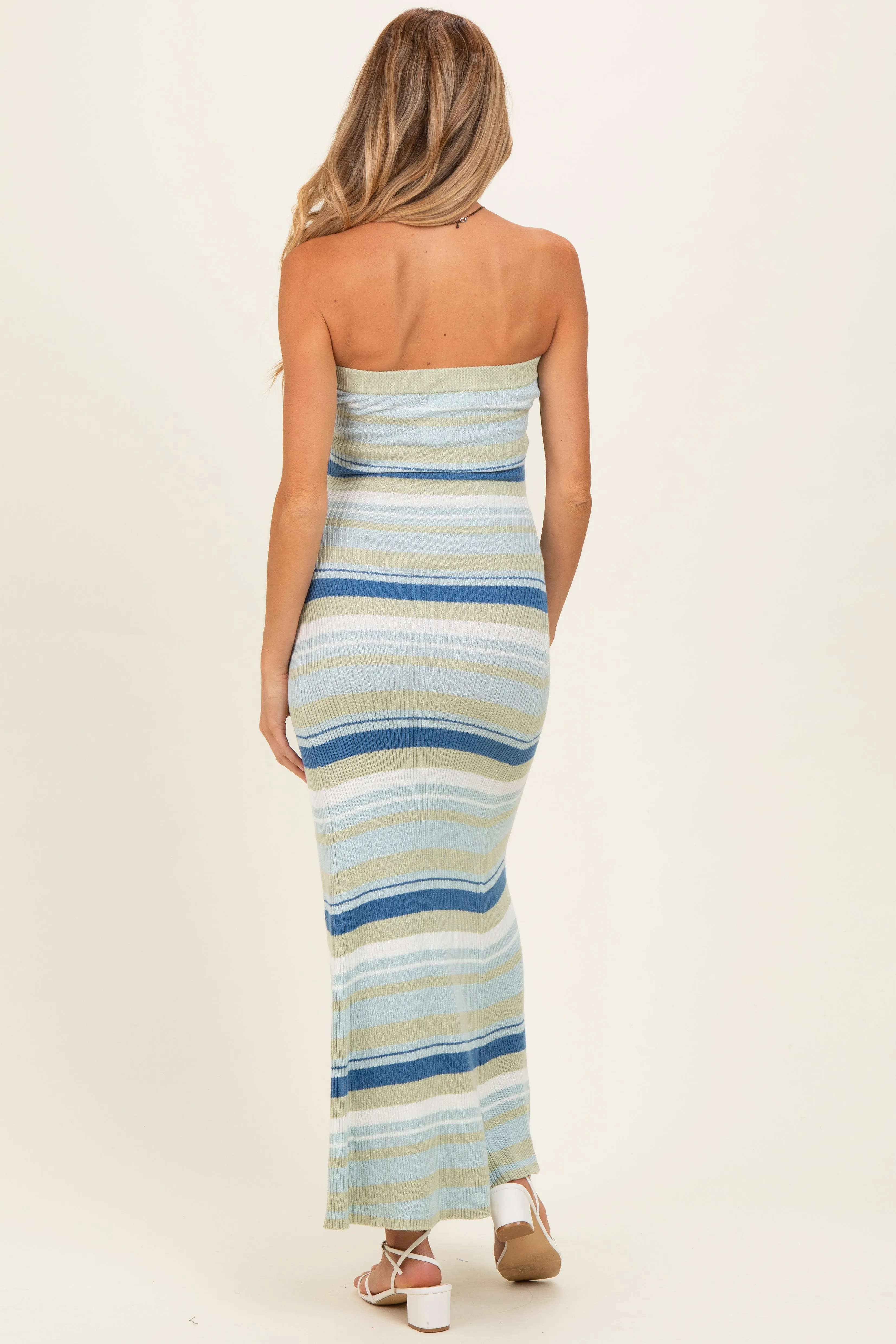 Blue Multi Striped Strapless Flare Maternity Maxi Dress sold by Pinkblush product image thumbnail 3