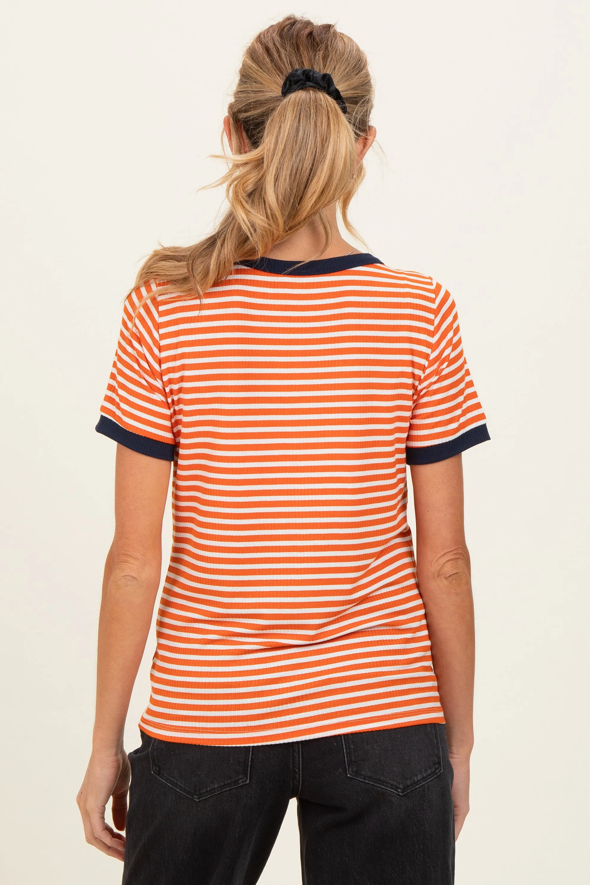 Orange Striped Short Sleeve Maternity Top sold by Pinkblush product image thumbnail 4