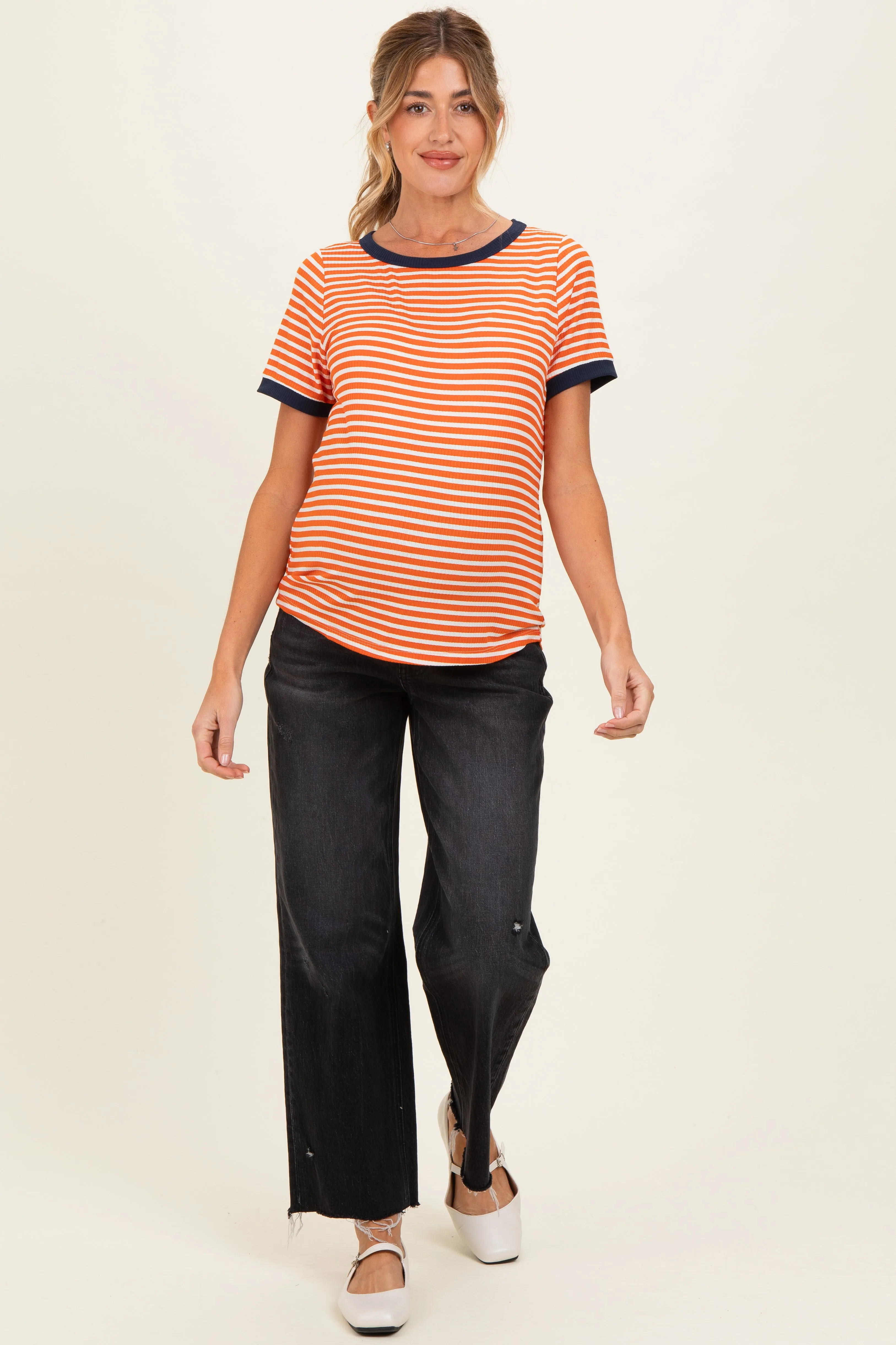 Orange Striped Short Sleeve Maternity Top sold by Pinkblush product image thumbnail 2