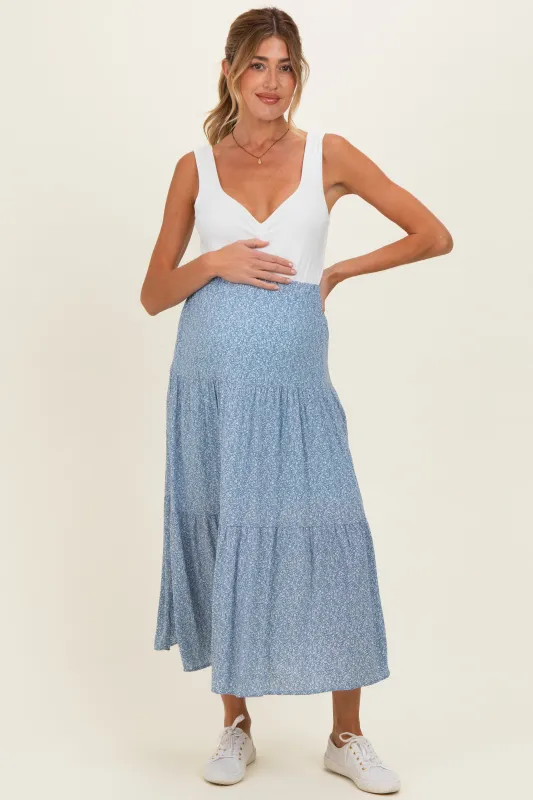 Blue Floral Maternity Maxi Skirt made by Chris & Carol