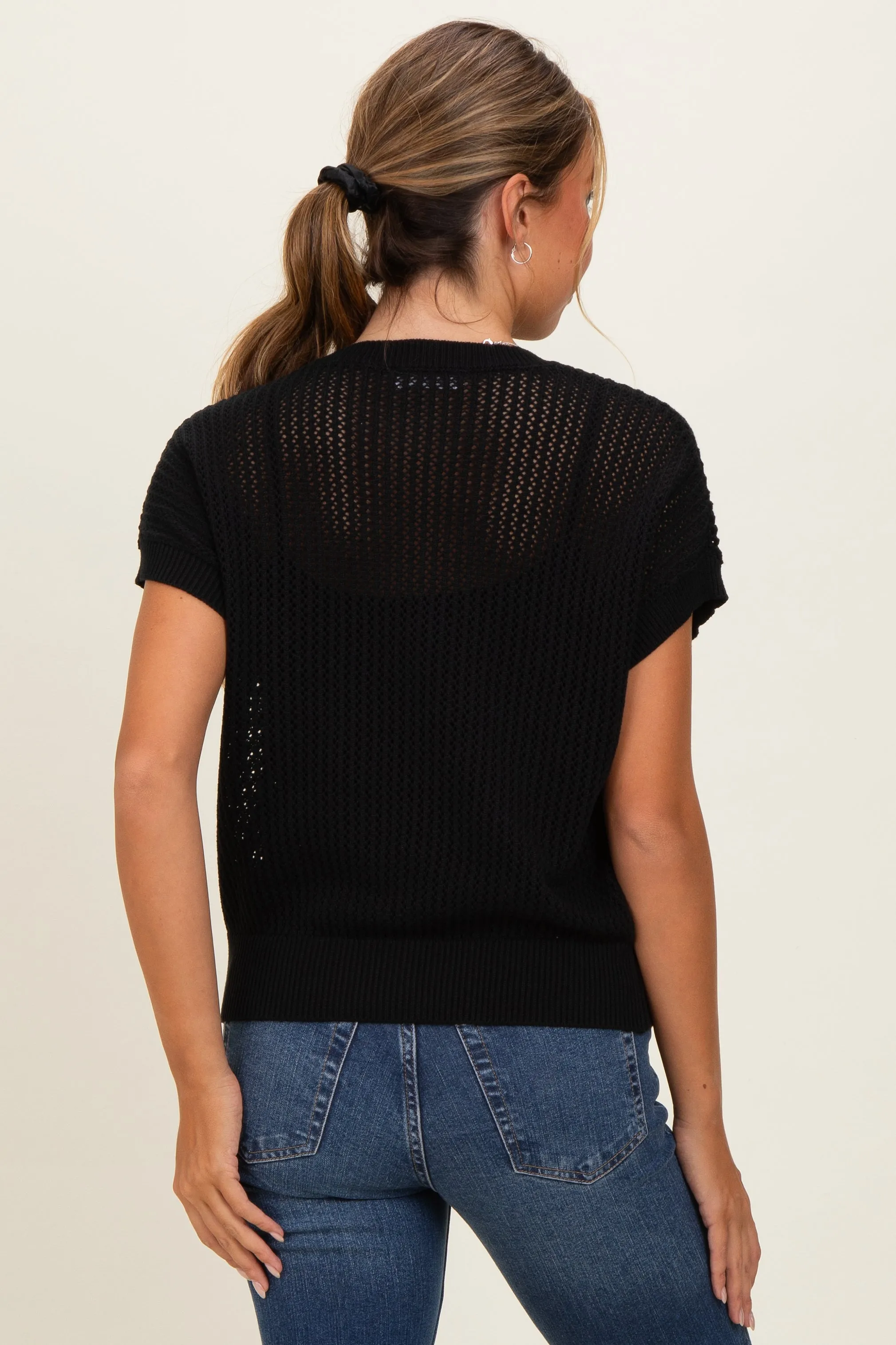 Black Open-Knit Dolman Sleeve Top sold by Pinkblush product image thumbnail 4
