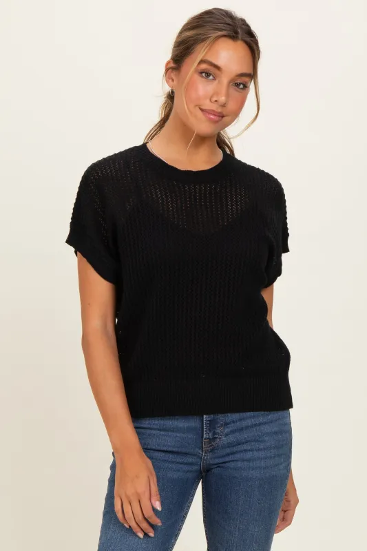 Black Open-Knit Dolman Sleeve Top made by HYFVE
