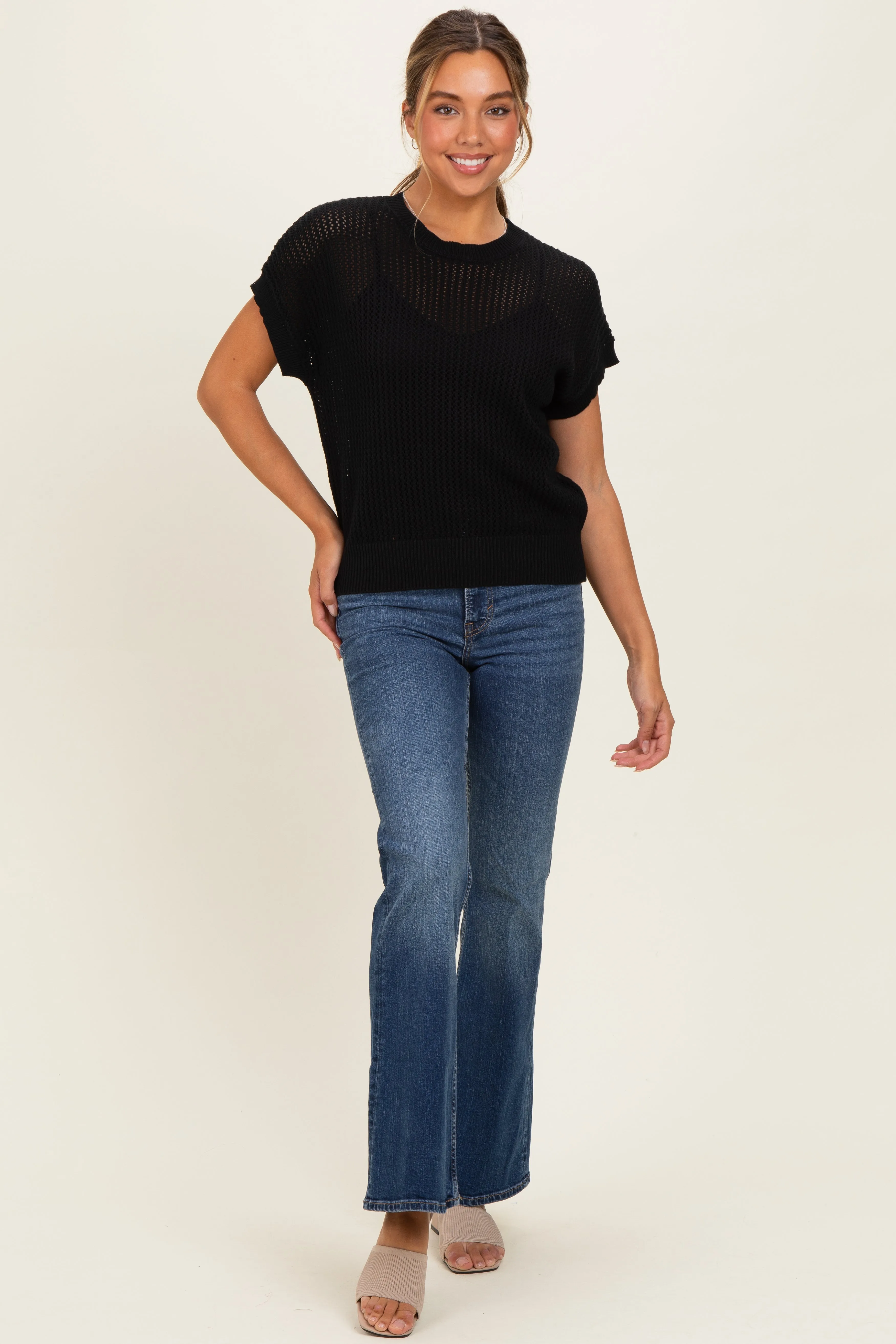 Black Open-Knit Dolman Sleeve Top sold by Pinkblush product image thumbnail 2