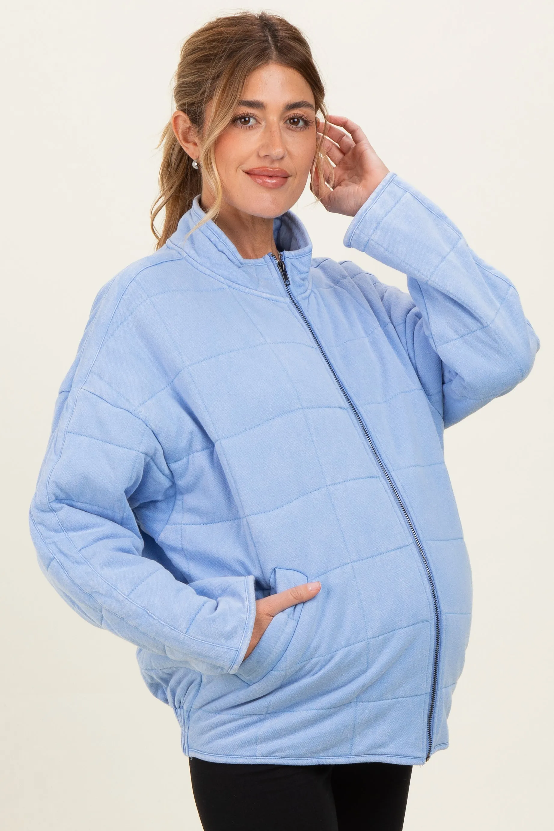 Sky Blue Oversized Quilted Maternity Jacket sold by Pinkblush product image thumbnail 3