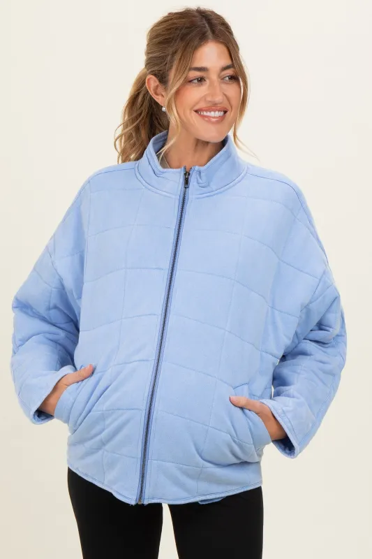 Sky Blue Oversized Quilted Maternity Jacket made by Pinkblush