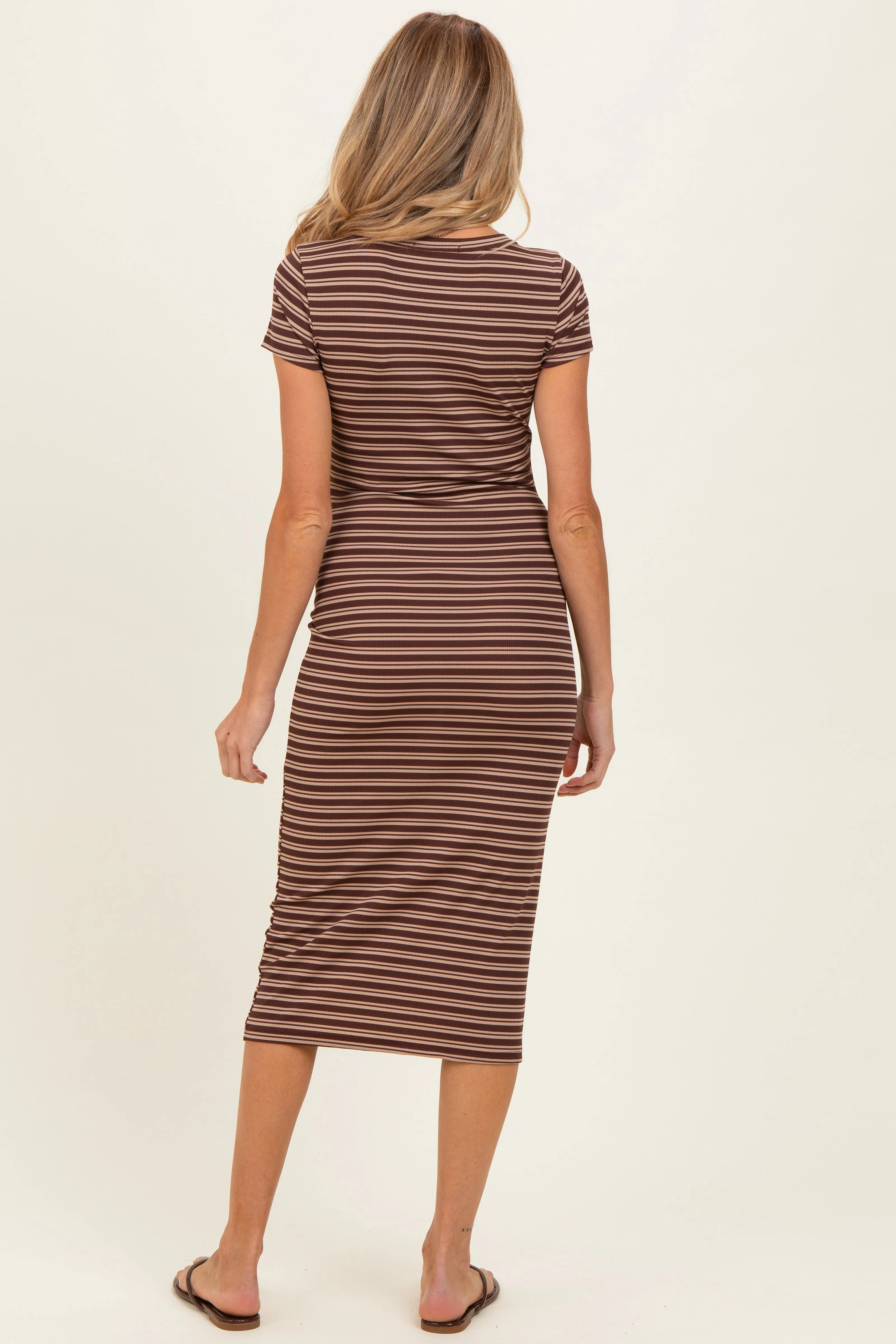 Dark Brown Striped Henley Maternity Midi Dress sold by Pinkblush product image thumbnail 3