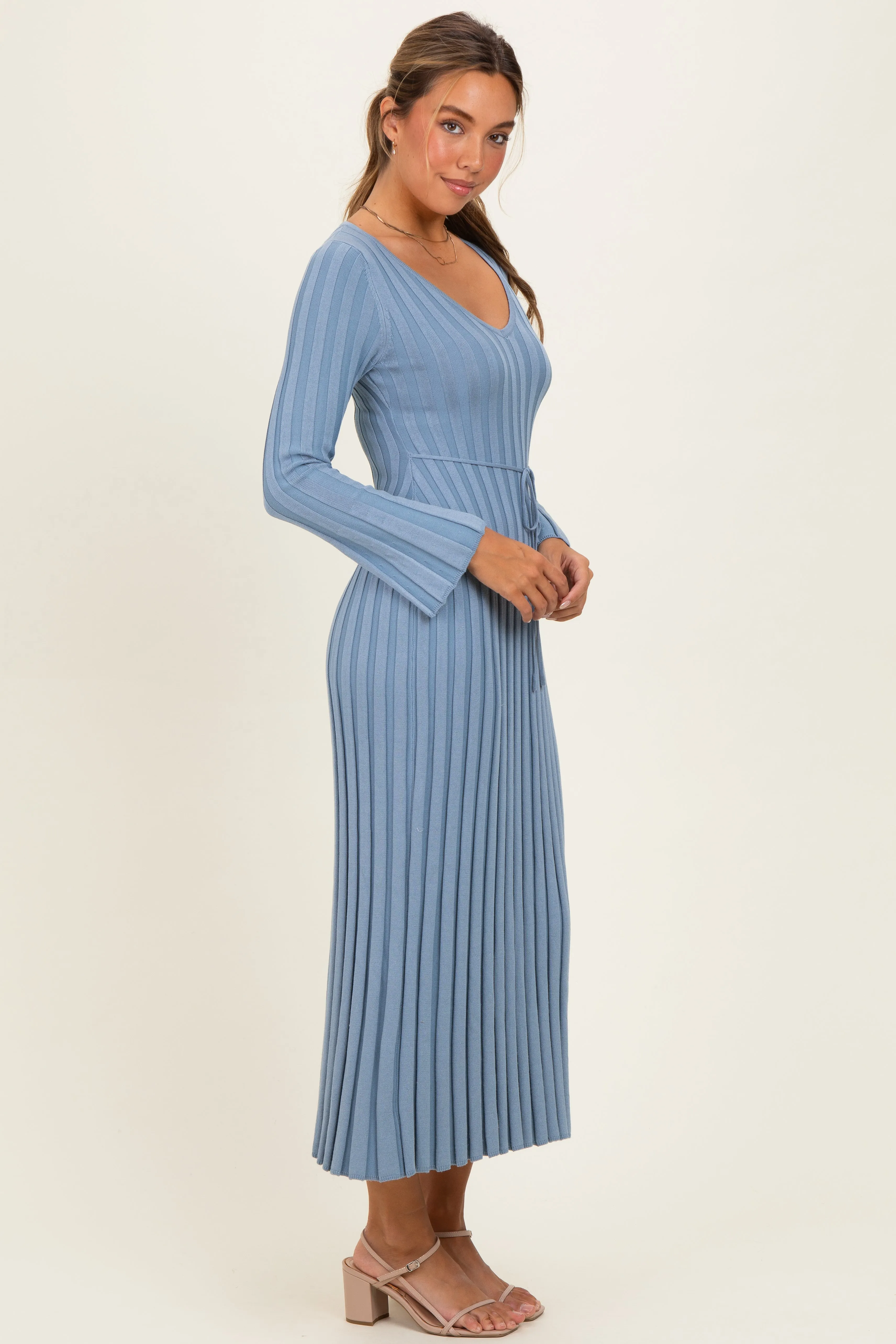 Light Blue Ribbed Knit Maxi Dress sold by Pinkblush product image thumbnail 2