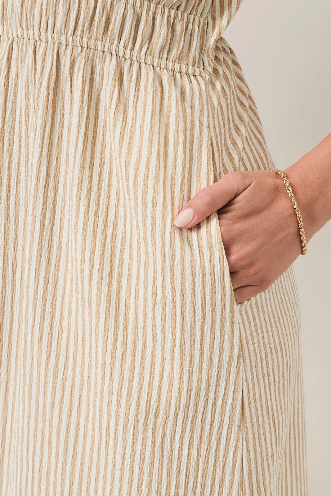 Beige Striped Sleeveless Cutout Maxi Dress sold by Pinkblush product image thumbnail 4