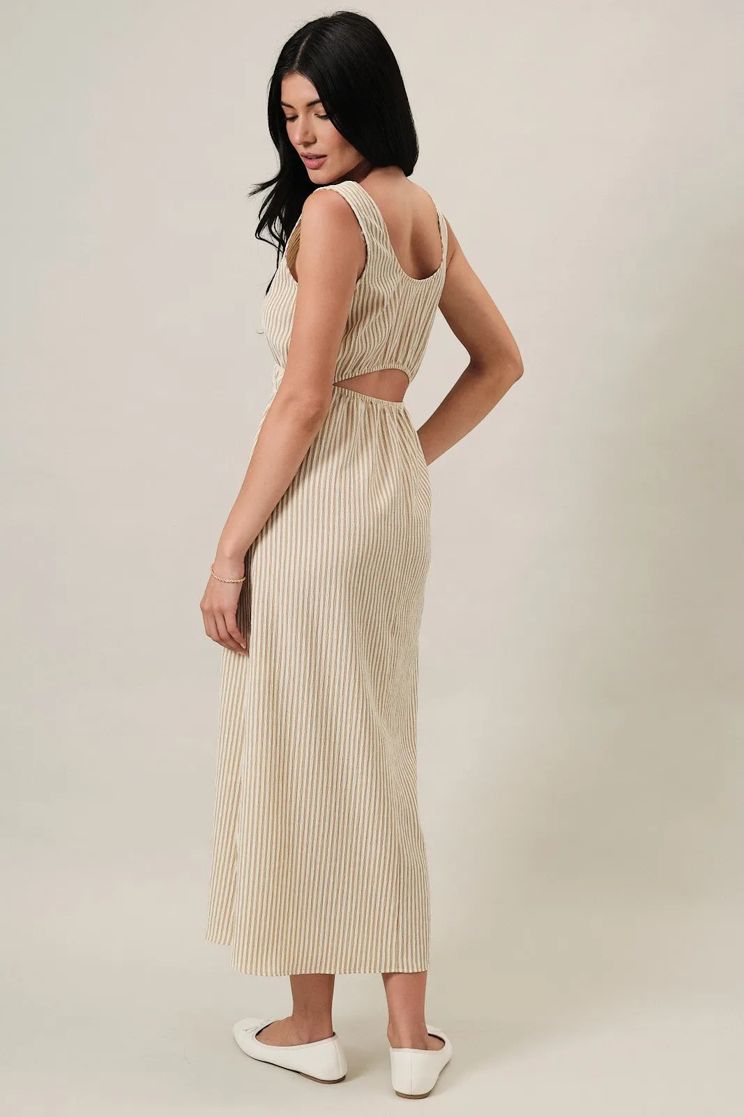 Beige Striped Sleeveless Cutout Maxi Dress sold by Pinkblush product image thumbnail 3