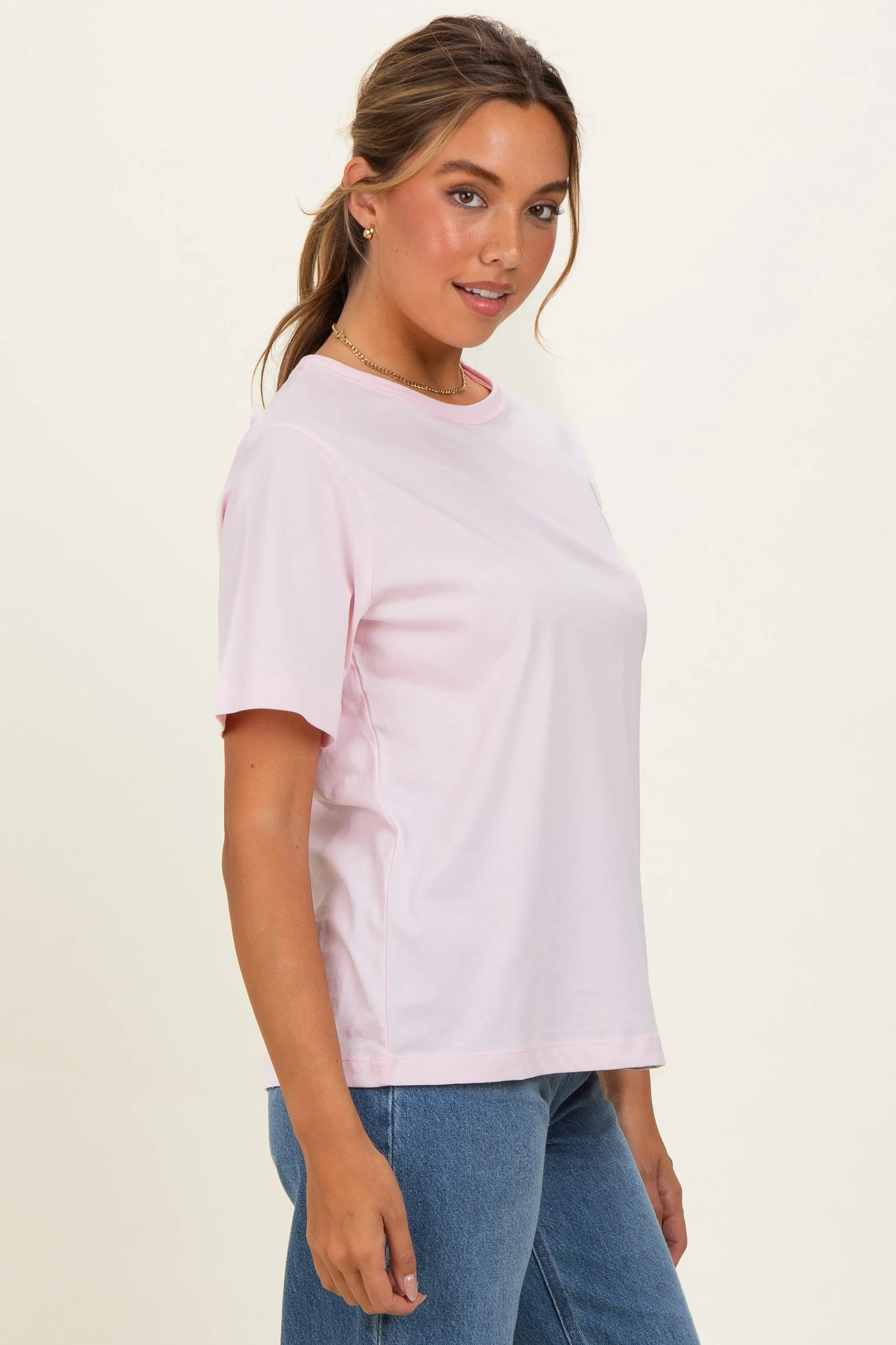 Soft Pink Oversized Short Sleeve Crew Neck T-Shirt sold by Pinkblush product image thumbnail 3