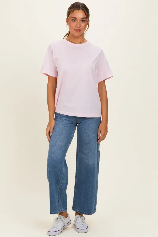 Soft Pink Oversized Short Sleeve Crew Neck T-Shirt made by HYFVE