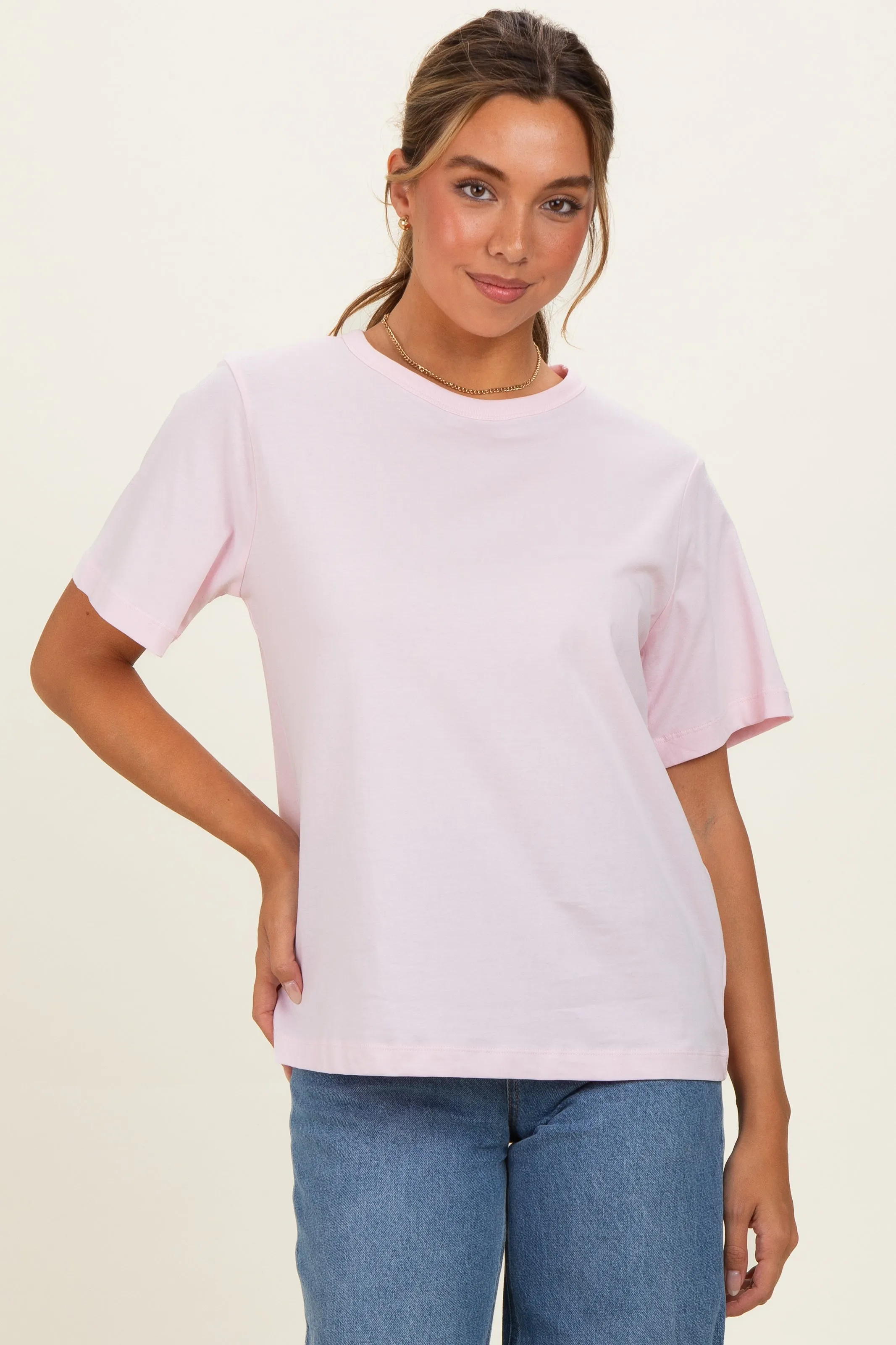Soft Pink Oversized Short Sleeve Crew Neck T-Shirt sold by Pinkblush product image thumbnail 2