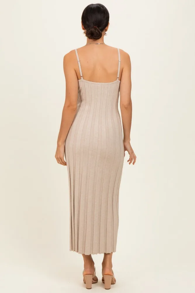 Oatmeal Rib Knit Sleeveless Maxi Dress sold by Pinkblush product image thumbnail 3