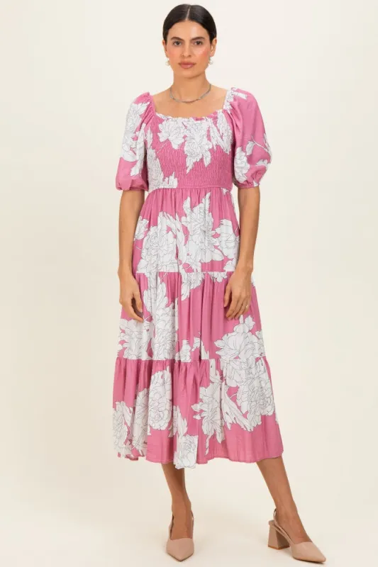 Pink Floral Cutout Tie Back Midi Dress made by Pinkblush