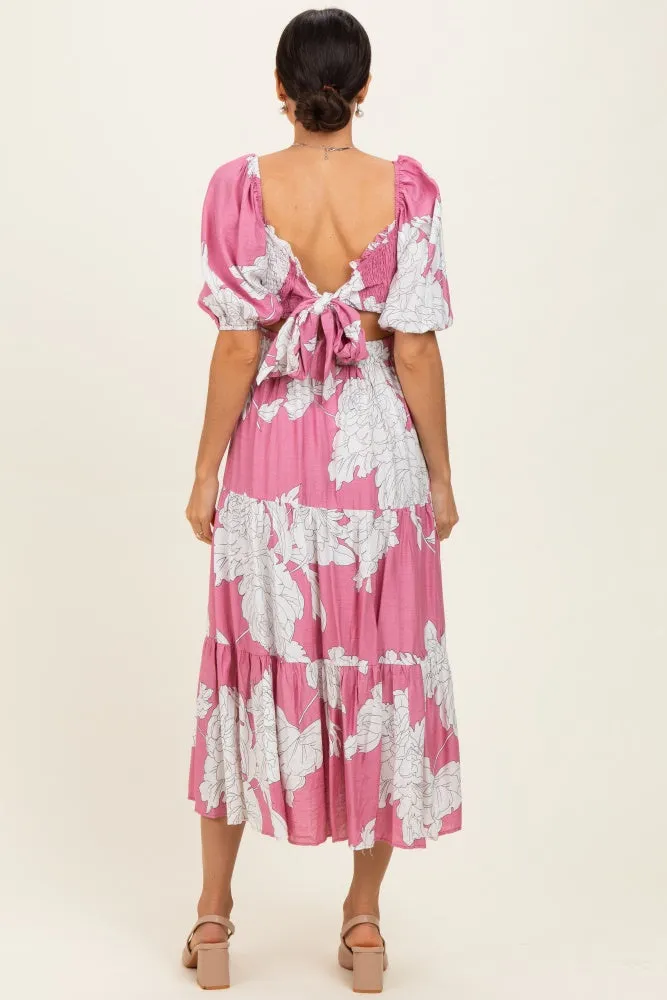 Pink Floral Cutout Tie Back Midi Dress sold by Pinkblush product image thumbnail 3