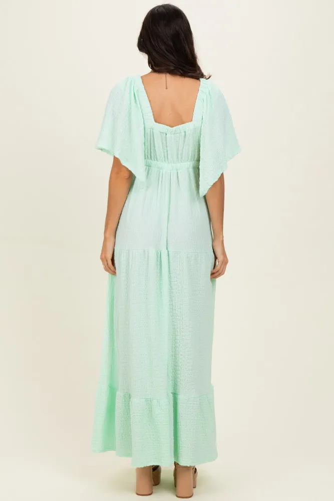 Sage Woven Textured Flutter Sleeve V-Neck Tiered Maxi Dress sold by Pinkblush product image thumbnail 3
