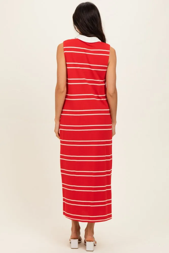 Red Striped Sleeveless Collared Midi Dress sold by Pinkblush product image thumbnail 3