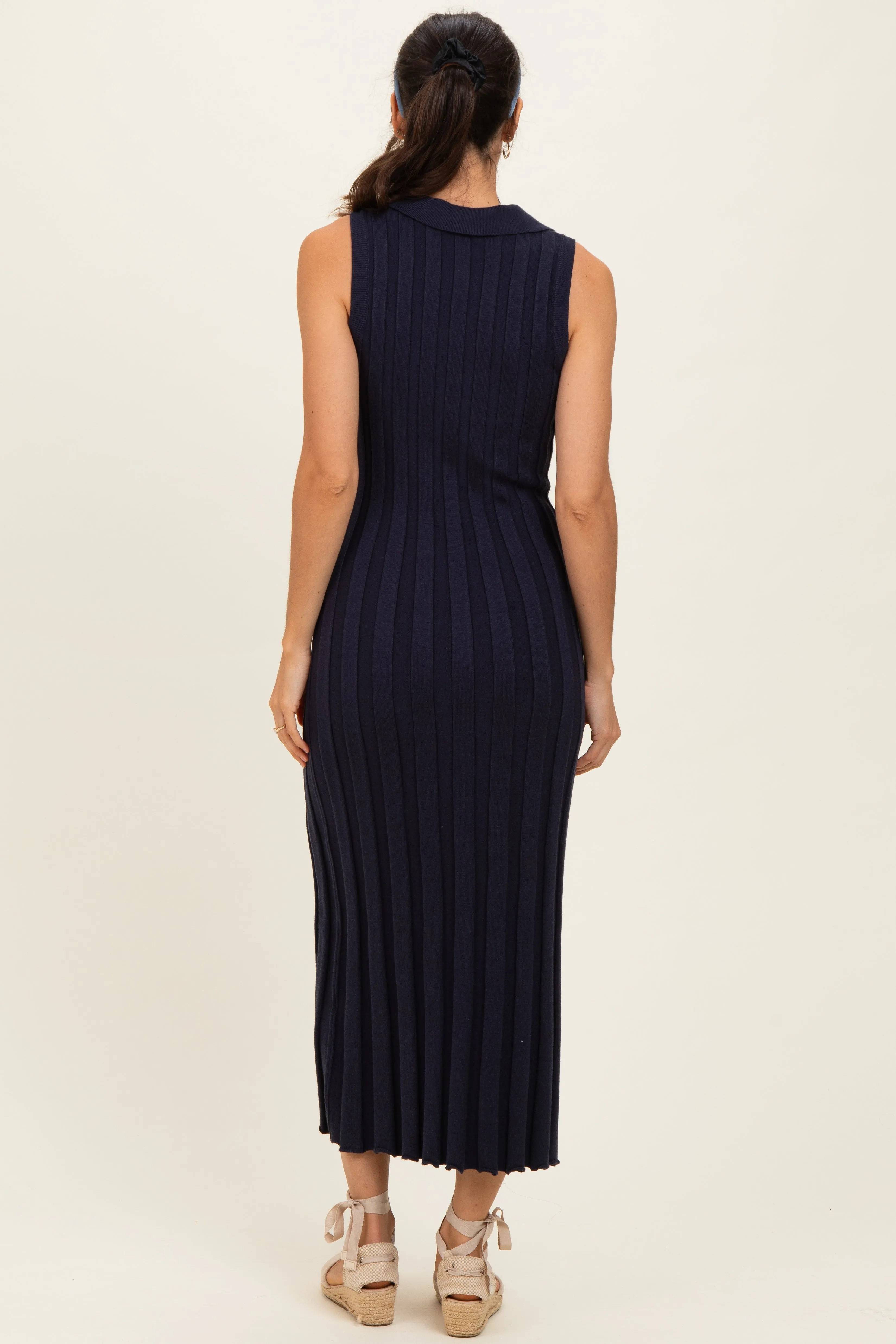 Navy Knit Collared Sleeveless Maxi Dress sold by Pinkblush product image thumbnail 3