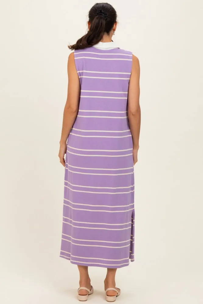 Lavender Striped Sleeveless Collared Midi Dress sold by Pinkblush product image thumbnail 3