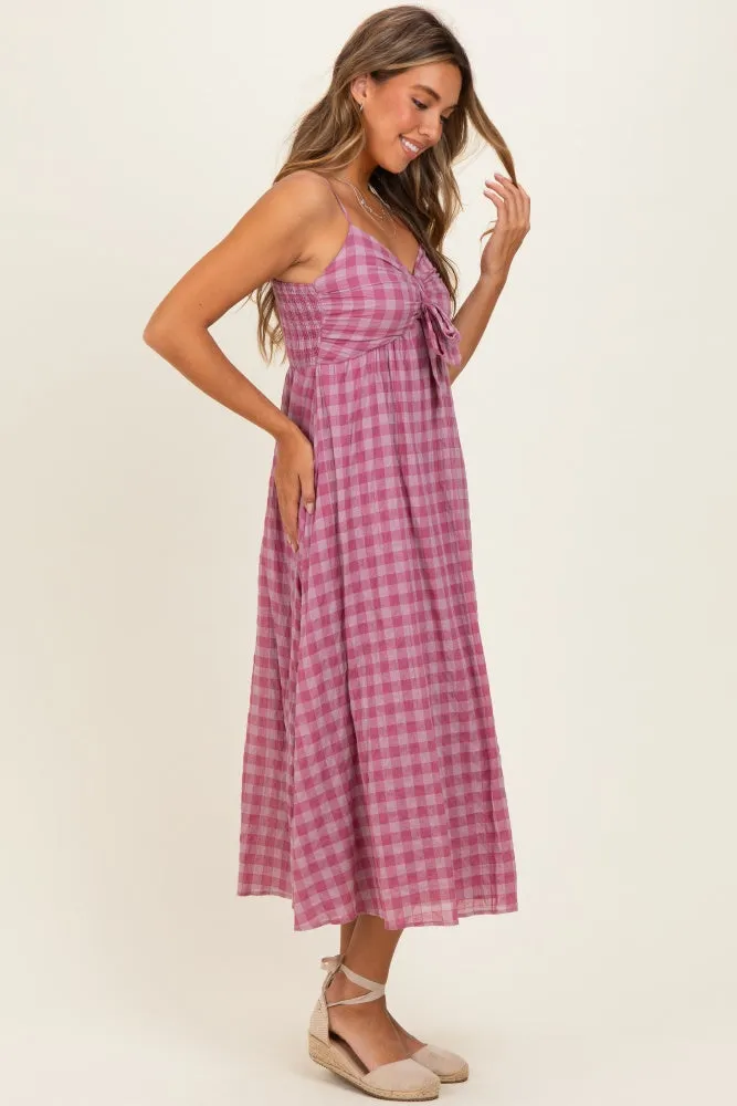 Pink Plaid Front Tie Sleeveless Maxi Dress sold by Pinkblush product image thumbnail 2