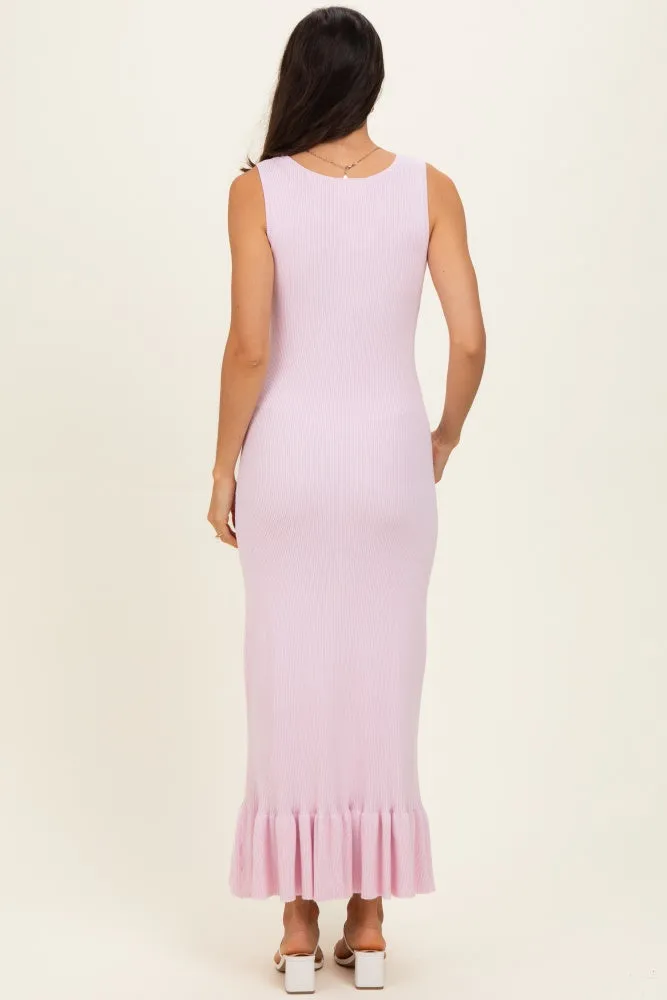 Light Pink Ribbed Knit Sleeveless Ruffle Hem Maxi Dress sold by Pinkblush product image thumbnail 3