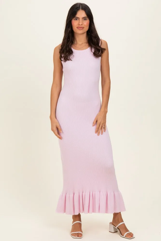 Light Pink Ribbed Knit Sleeveless Ruffle Hem Maxi Dress sold by Pinkblush