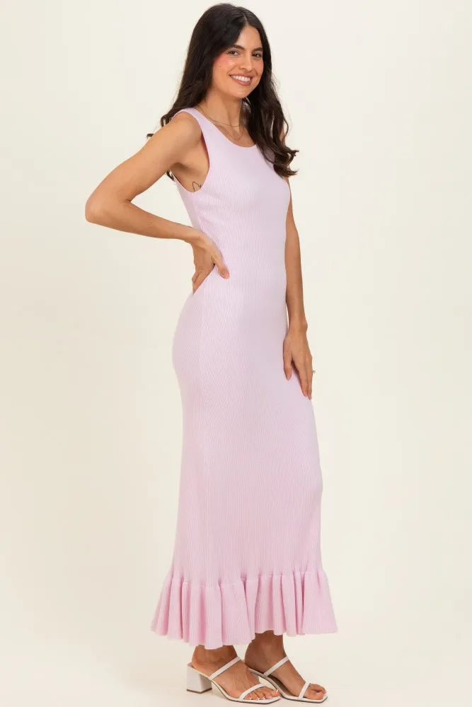 Light Pink Ribbed Knit Sleeveless Ruffle Hem Maxi Dress sold by Pinkblush product image thumbnail 2
