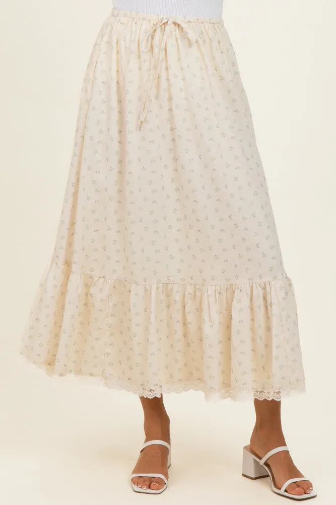 Light Yellow Print Lace Trim Midi Skirt sold by Pinkblush product image thumbnail 3