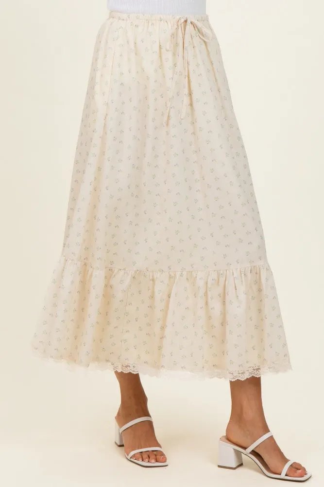 Light Yellow Print Lace Trim Midi Skirt sold by Pinkblush product image thumbnail 4