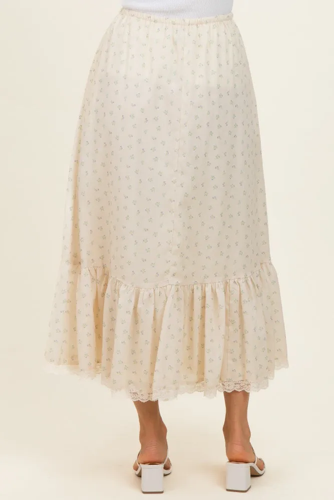Light Yellow Print Lace Trim Midi Skirt sold by Pinkblush product image thumbnail 5