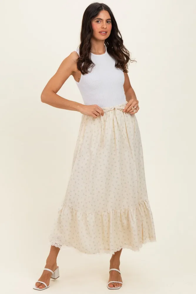 Light Yellow Print Lace Trim Midi Skirt sold by Pinkblush product image thumbnail 2