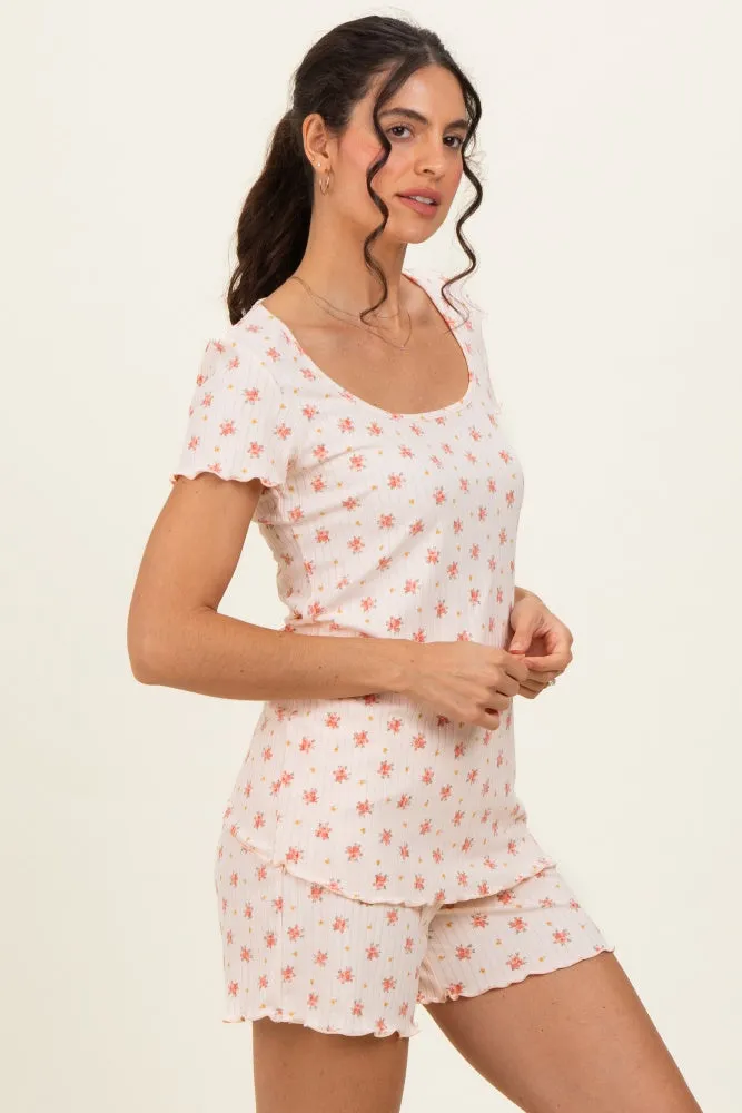 Peach Floral Ribbed Lounge Set sold by Pinkblush product image thumbnail 3