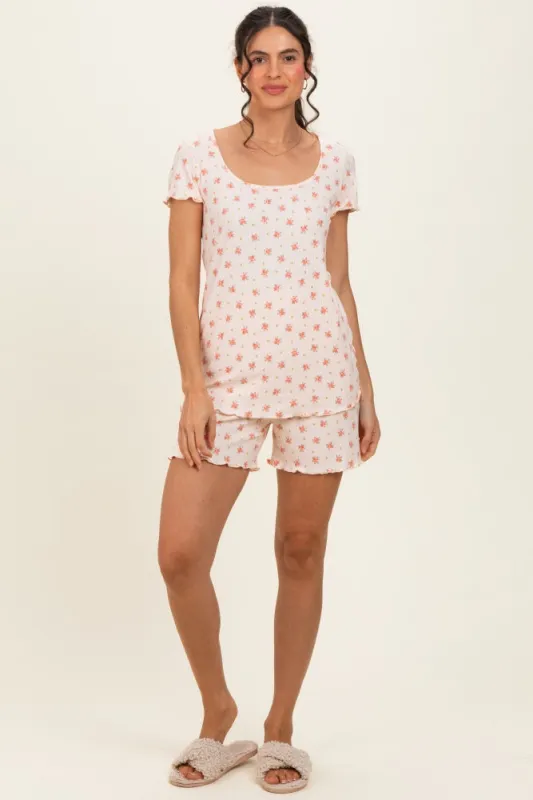 Peach Floral Ribbed Lounge Set made by Hello MIZ