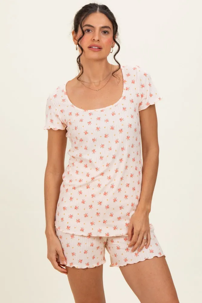 Peach Floral Ribbed Lounge Set sold by Pinkblush product image thumbnail 2