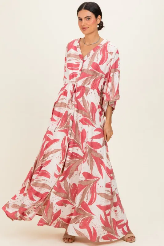 Rose Printed Button Up Waist Tie Maxi Dress made by Pinkblush